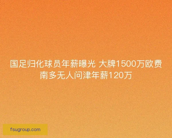 国足归化球员年薪曝光 大牌1500万欧费南多无人问津年薪120万